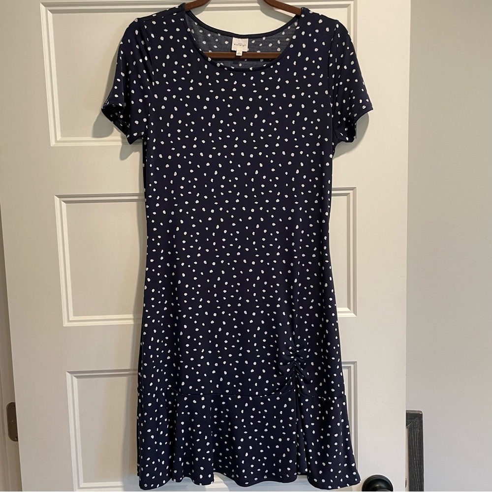 Kaileigh Brand Navy and white dot knee length dress